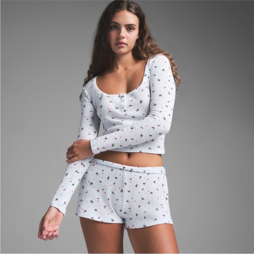 SKIMS mistletoe waffle pajama set
